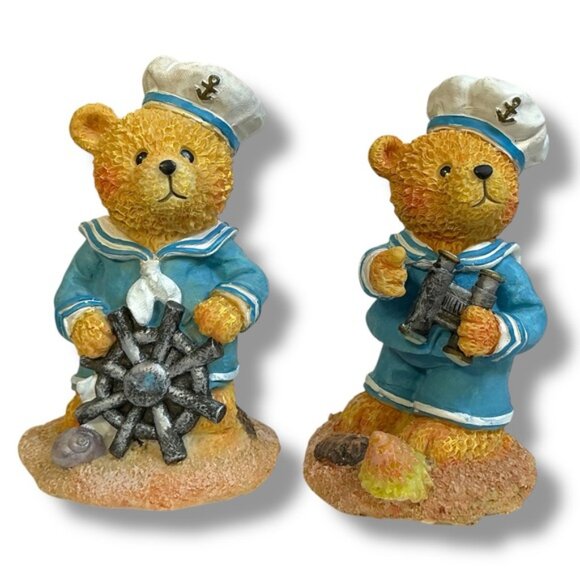 Sailor Bears Nautical Vintage Figurines Coastal Blue White 2 Pieces Collectible - Picture 16 of 16